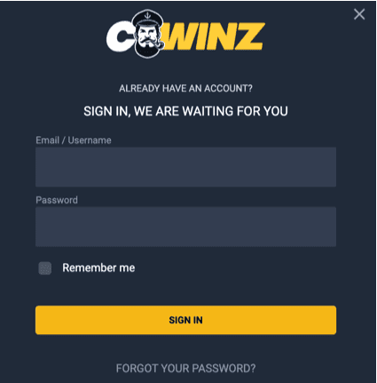 Registration at Cwinz casino